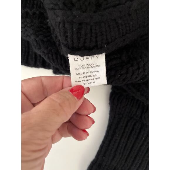 DUFFY Chunky Wool Cashmere Sweater Women M Black Cable Knit Fisherman Comfy Cozy - Picture 9 of 10